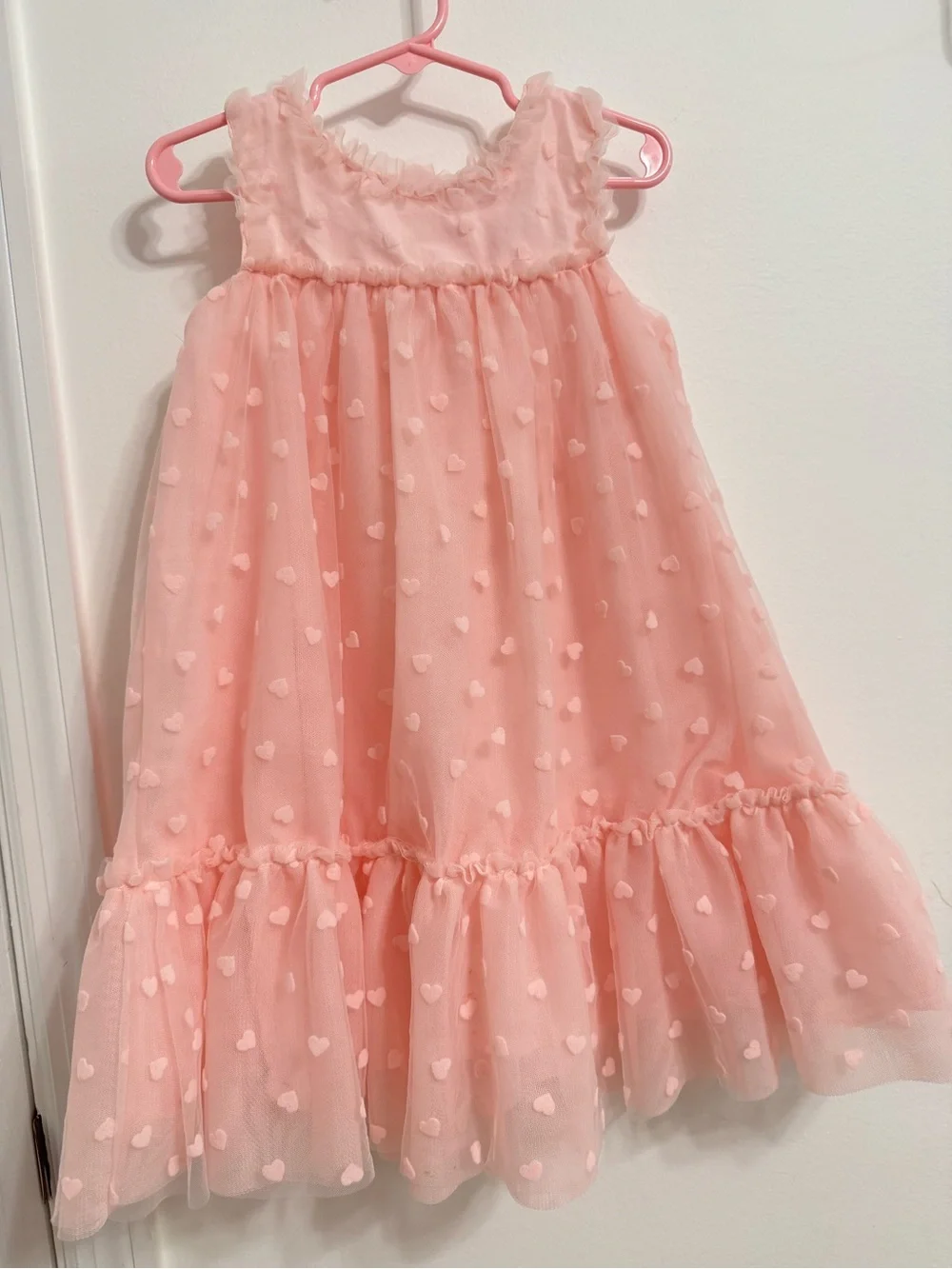 Isaac Mizrahi Girls Pink Swiss Dot Heart Tulle Dress Size 5T EUC